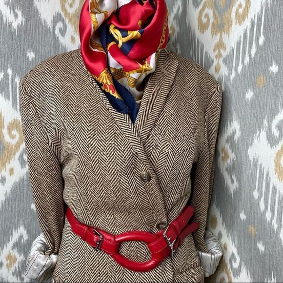 Ralph Lauren Made in Italy Red Calf Leather Silver Tone 2 Buckle Tri-Strap Belt - Picture 2 of 16